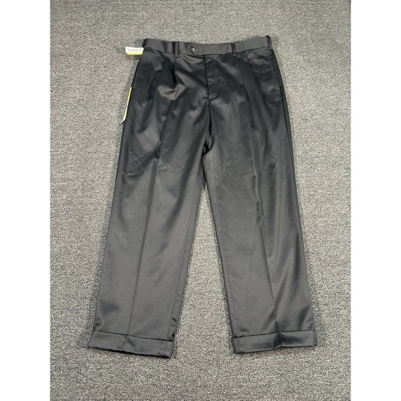 New Savane Dress Pants Men's 38x29 Black Pleated Cuffed Office Twill Relaxed - Picture 1 of 6